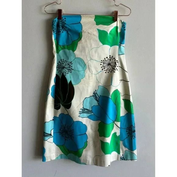 Banana Republic Womens Strapless Sheath Flare Evening Dress White Floral Sz 10P - Picture 1 of 6